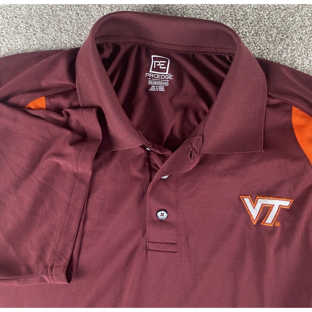 Pro Edge Virginia Tech Hokies Color Block Polo Mens XXL Performance NCAA Preppy